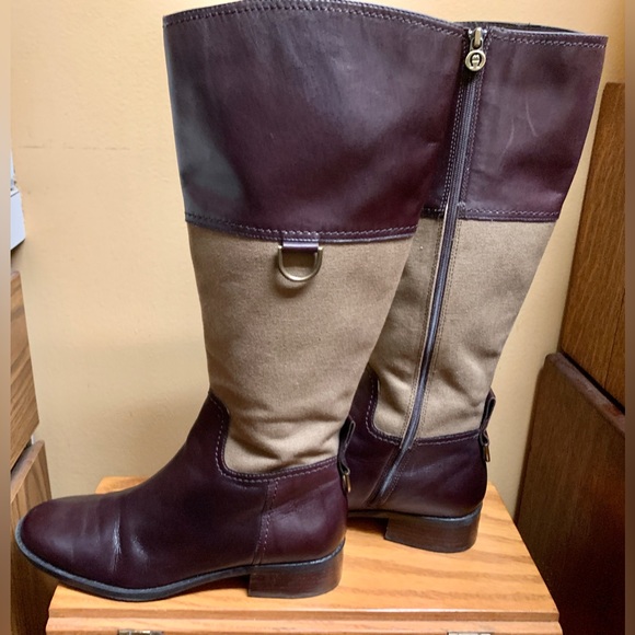 Women’s 6.5 M ETIENNE AIGNER Leather Canvas Plaid Lined Side Zip Riding Boots - Picture 9 of 16